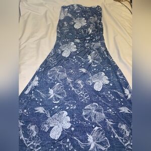 Ariella Strapless Elastic Smocked Waist Floral Maxi Dress- Size Lg